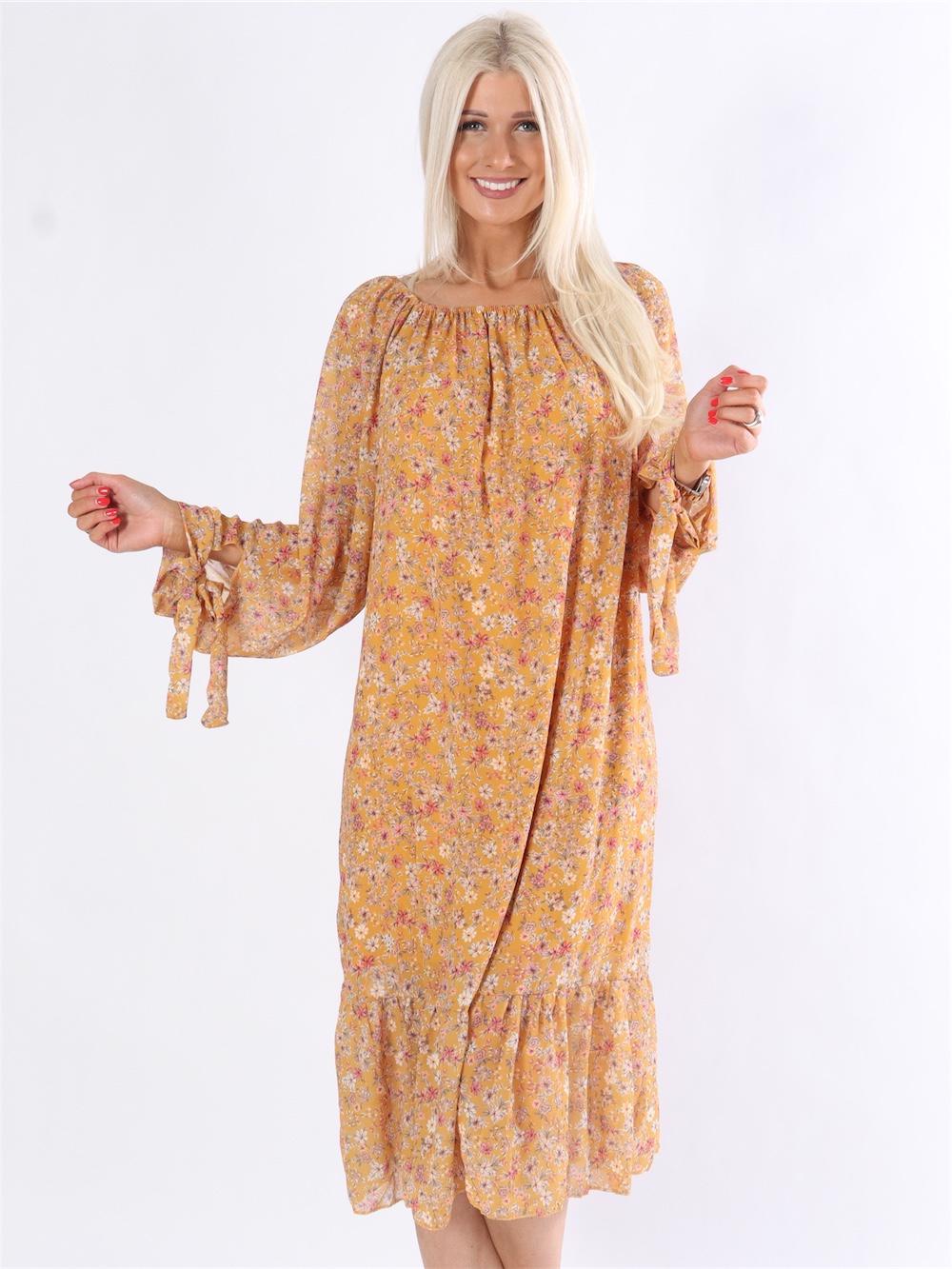 Gigi - Lang kjole med blomsterprint i chiffon